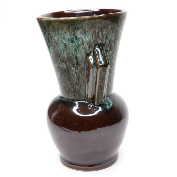 Vintage Beauceware Pottery Vase 41 Canada Drip Glaze Teal Blue Green Brown MCM - Picture 3 of 10